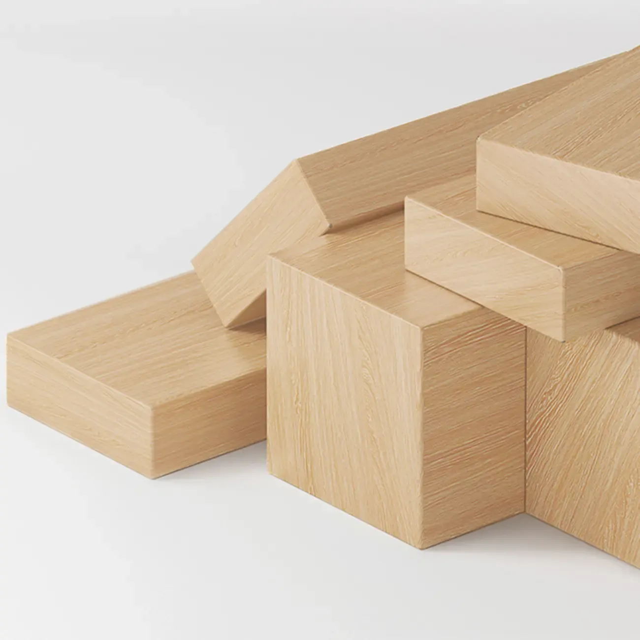 Rectangular Natural Brown Wood Low Bookcase Horizontal Storage Image - 18