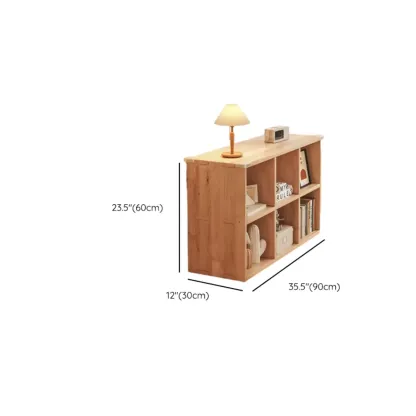 Rectangular Natural Brown Wood Low Bookcase Horizontal Storage Image - 28