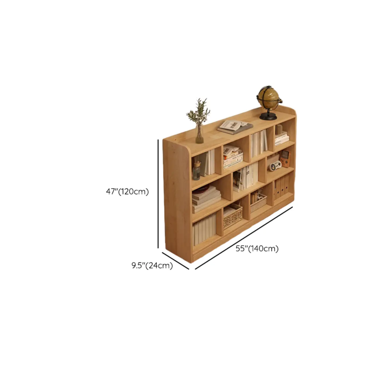 Rectangular Natural Brown Wood Low Bookcase Horizontal Storage Image - 36 | homeyfad