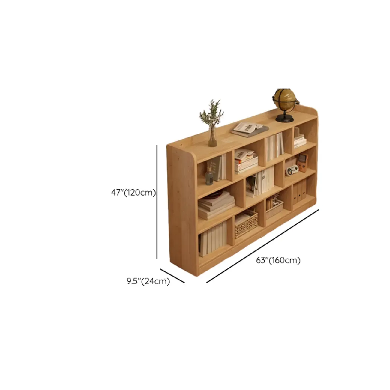 Rectangular Natural Brown Wood Low Bookcase Horizontal Storage Image - 38