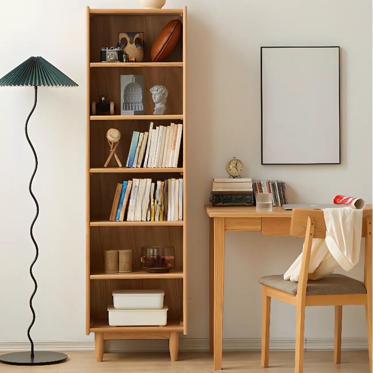 Modern Wooden 6-Tier Rectangle Oak Large Bookcase Image - 5 | homeyfad