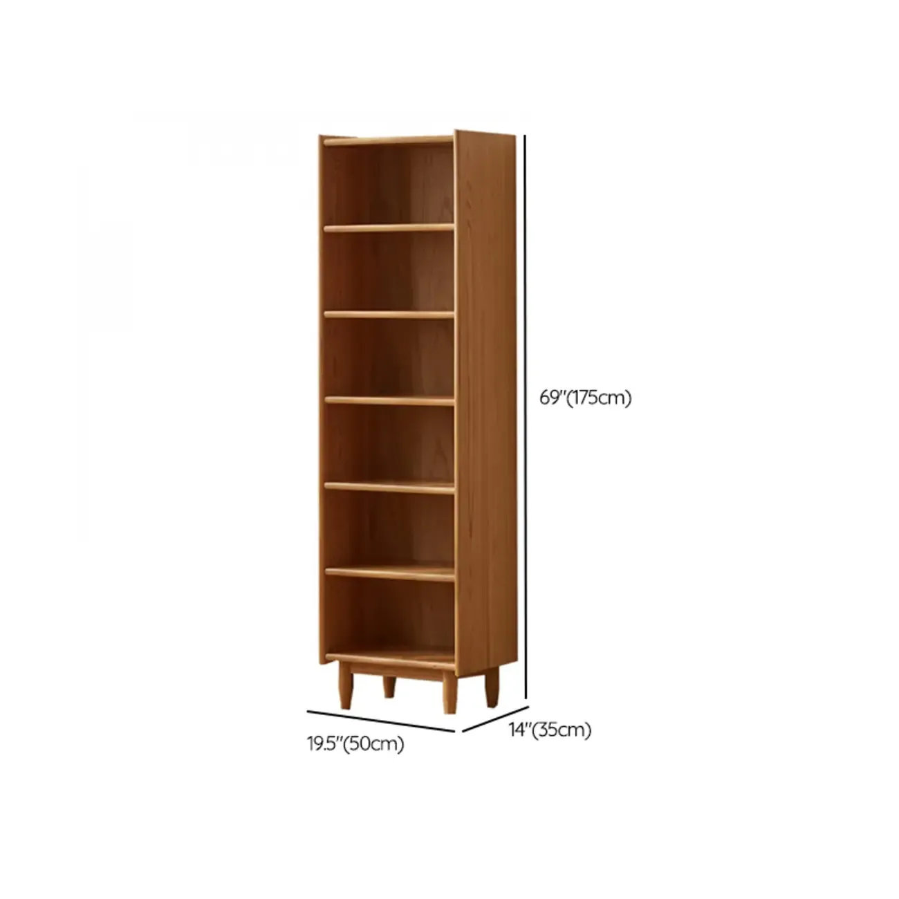 Modern Wooden 6-Tier Rectangle Oak Large Bookcase #size