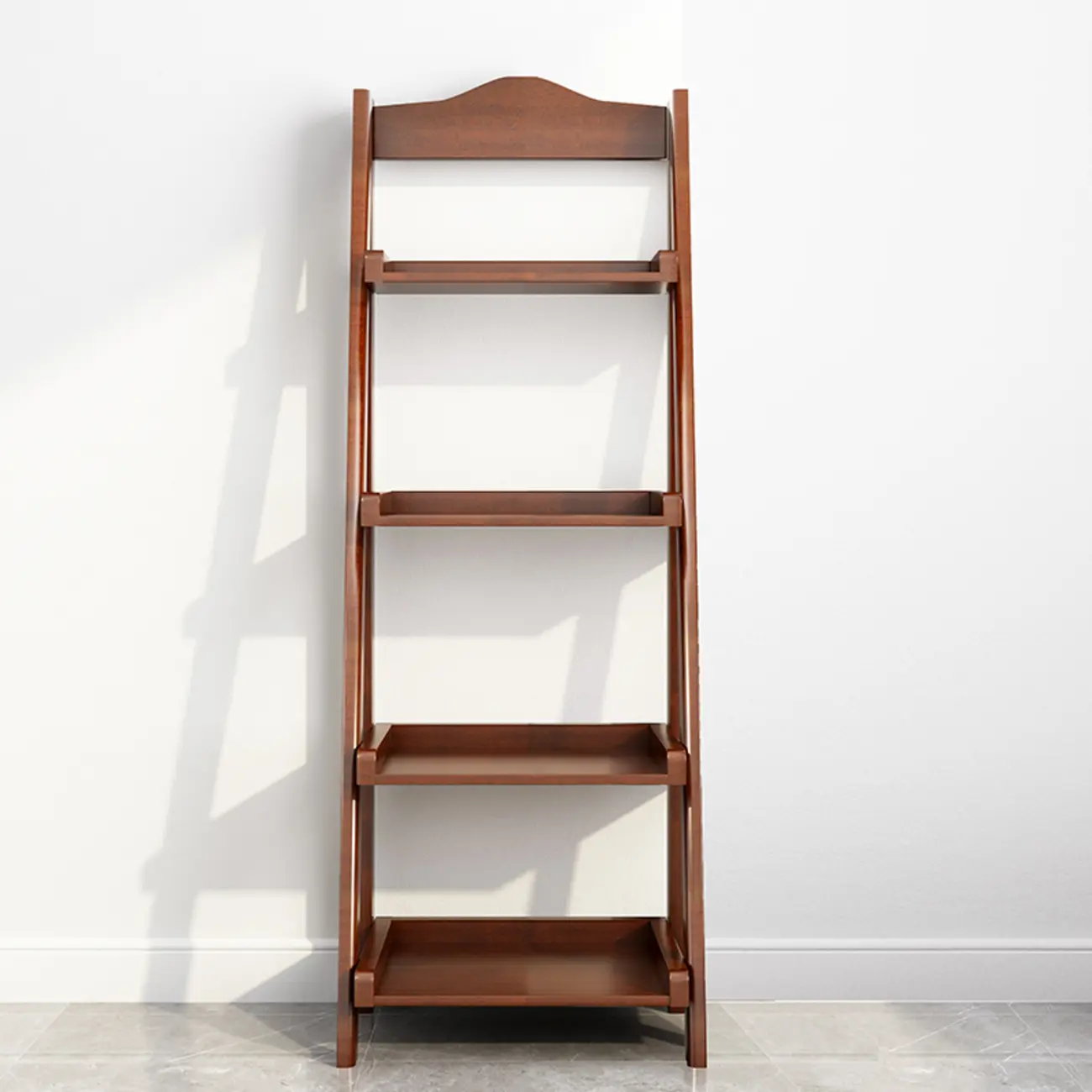 4-Tier Narrow Walnut Wood Ladder Bookcase for Bedroom Image - 4 | homeyfad