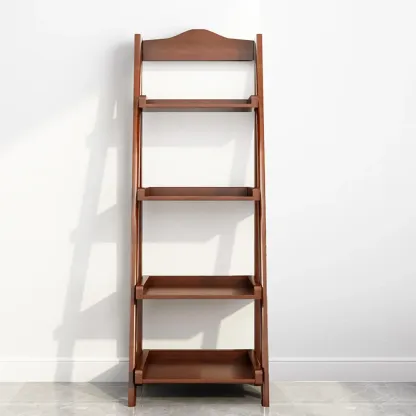 4-Tier Narrow Walnut Wood Ladder Bookcase for Bedroom Image - 4