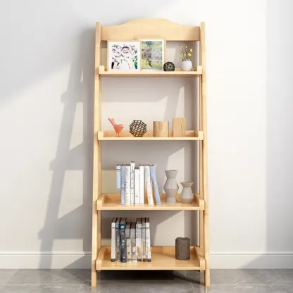 4-Tier Narrow Walnut Wood Ladder Bookcase for Bedroom Image - 5