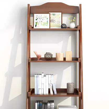 4-Tier Narrow Walnut Wood Ladder Bookcase for Bedroom Image - 6