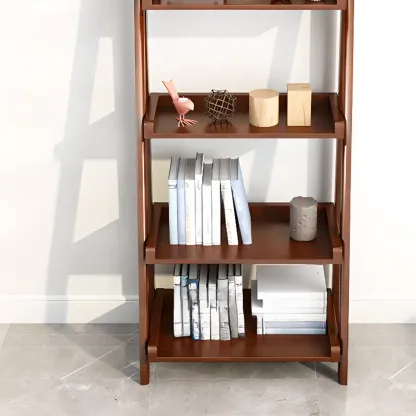 4-Tier Narrow Walnut Wood Ladder Bookcase for Bedroom Image - 7
