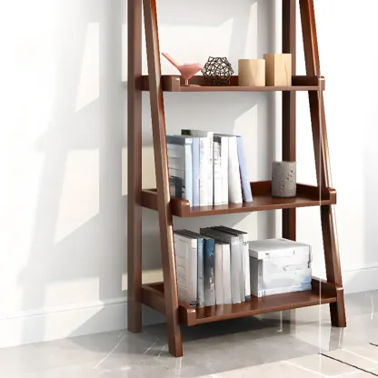 4-Tier Narrow Walnut Wood Ladder Bookcase for Bedroom Image - 8