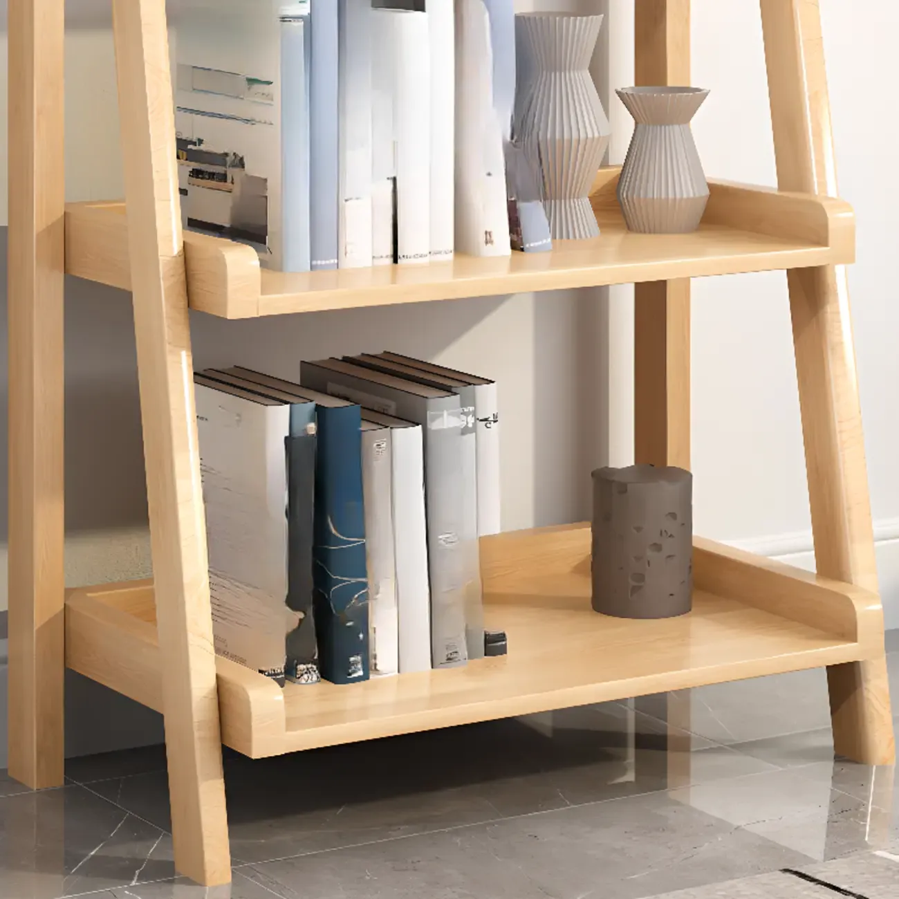 4-Tier Narrow Walnut Wood Ladder Bookcase for Bedroom Image - 11