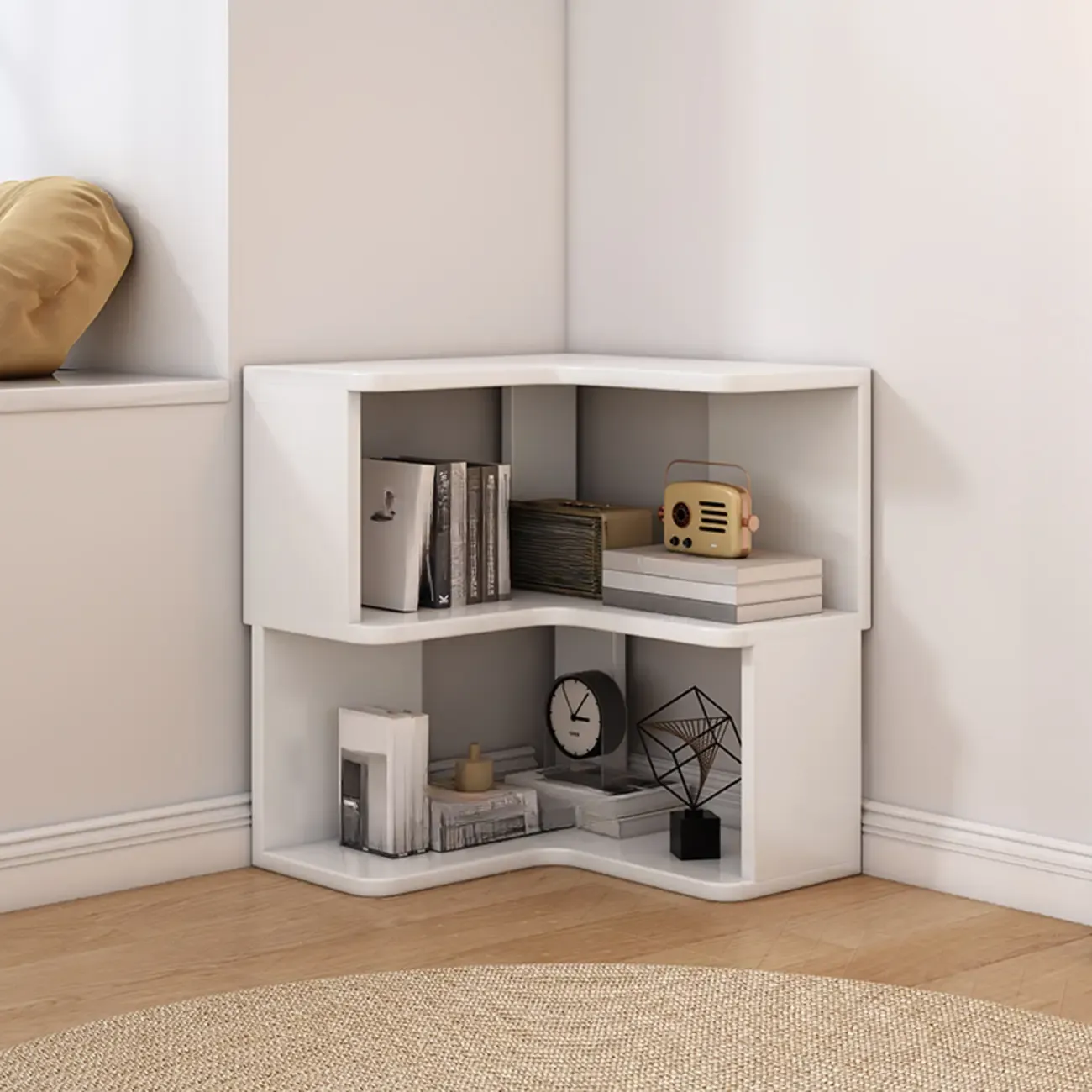 Living Room Open Back Deep Corner Wood Bookcase Image - 2