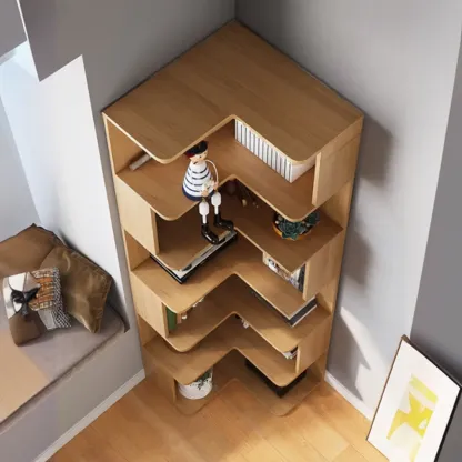 Living Room Open Back Deep Corner Wood Bookcase Image - 3