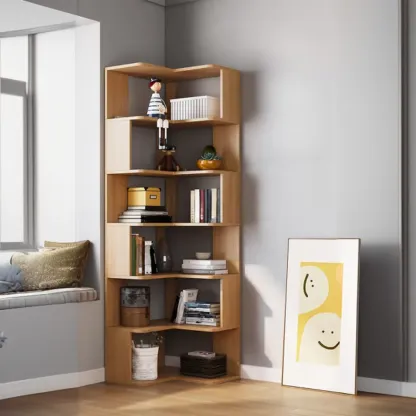 Living Room Open Back Deep Corner Wood Bookcase Image - 6