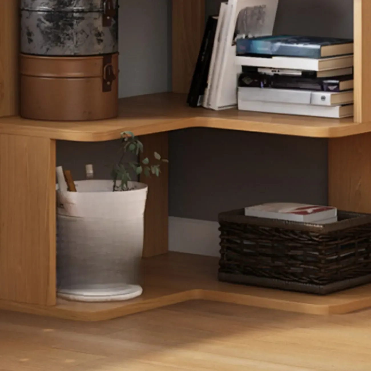 Living Room Open Back Deep Corner Wood Bookcase Image - 8