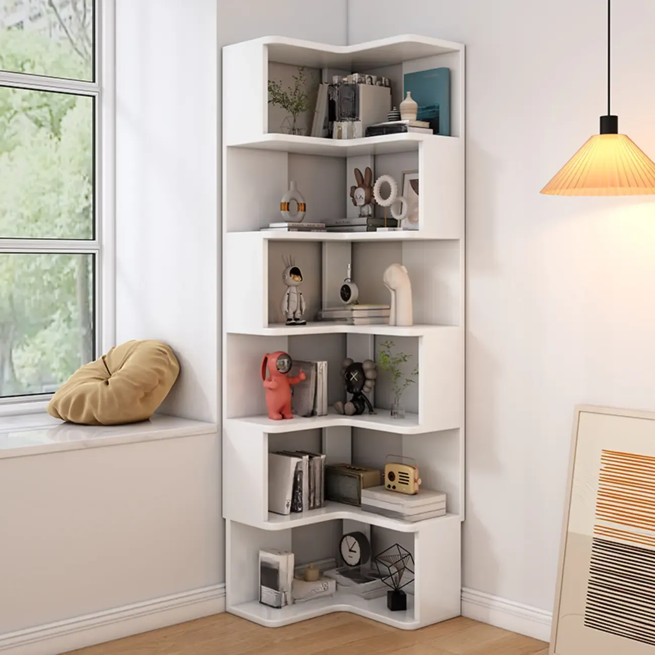 Living Room Open Back Deep Corner Wood Bookcase Image - 9