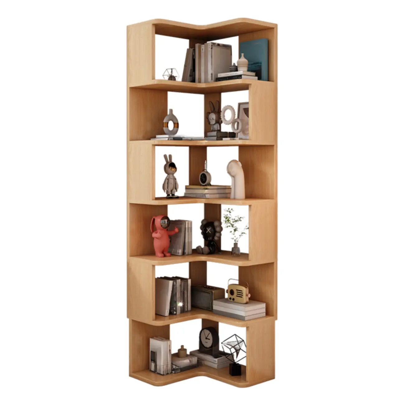 Living Room Open Back Deep Corner Wood Bookcase Image - 10 | homeyfad