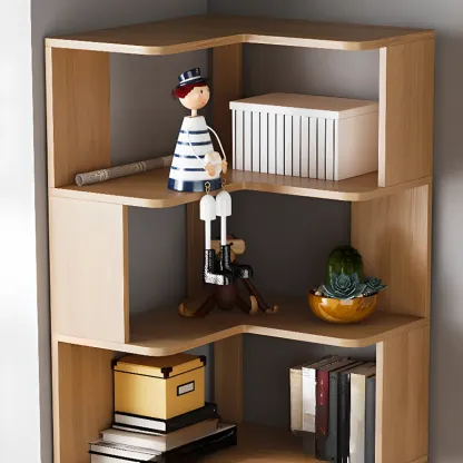 Living Room Open Back Deep Corner Wood Bookcase Image - 12