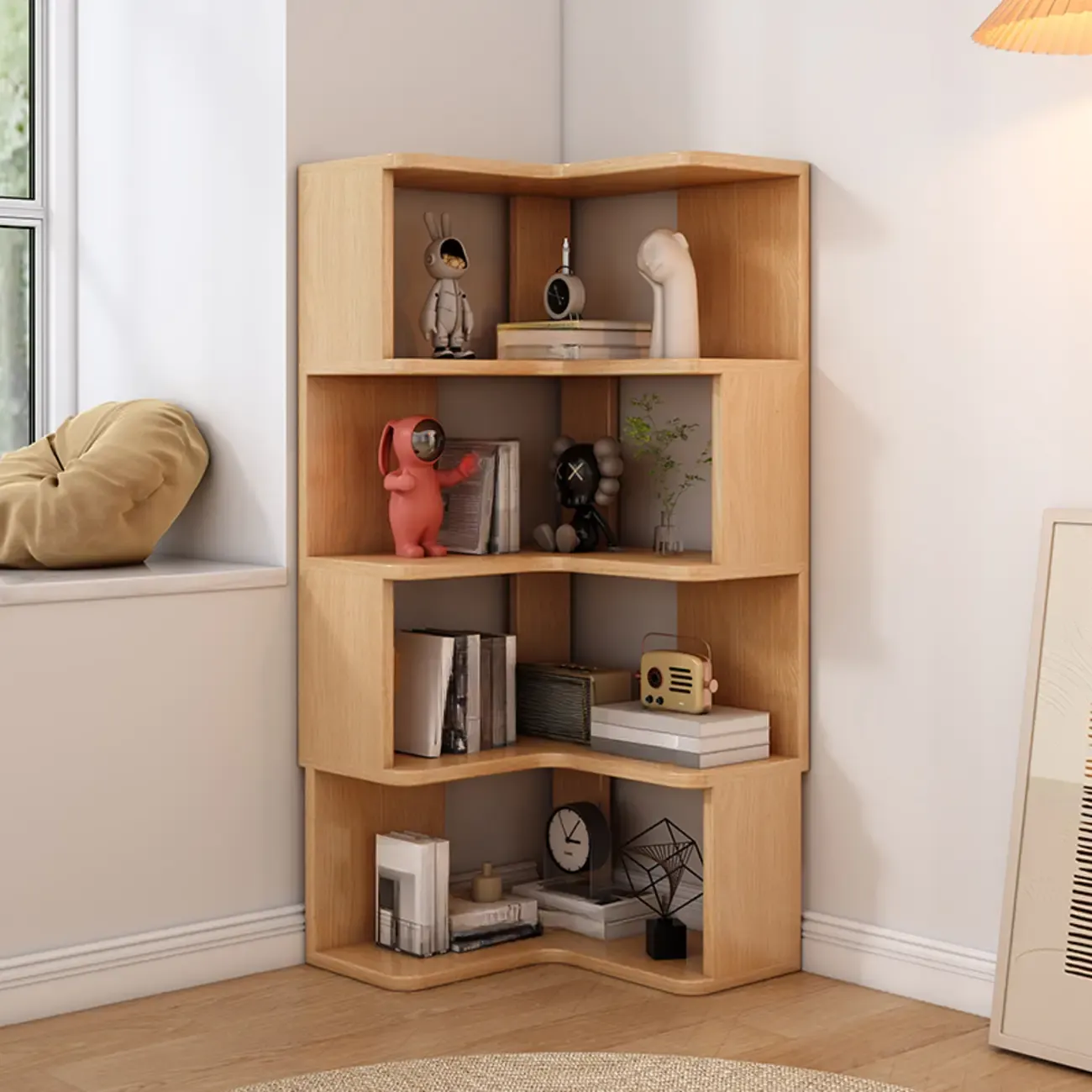 Living Room Open Back Deep Corner Wood Bookcase Image - 18