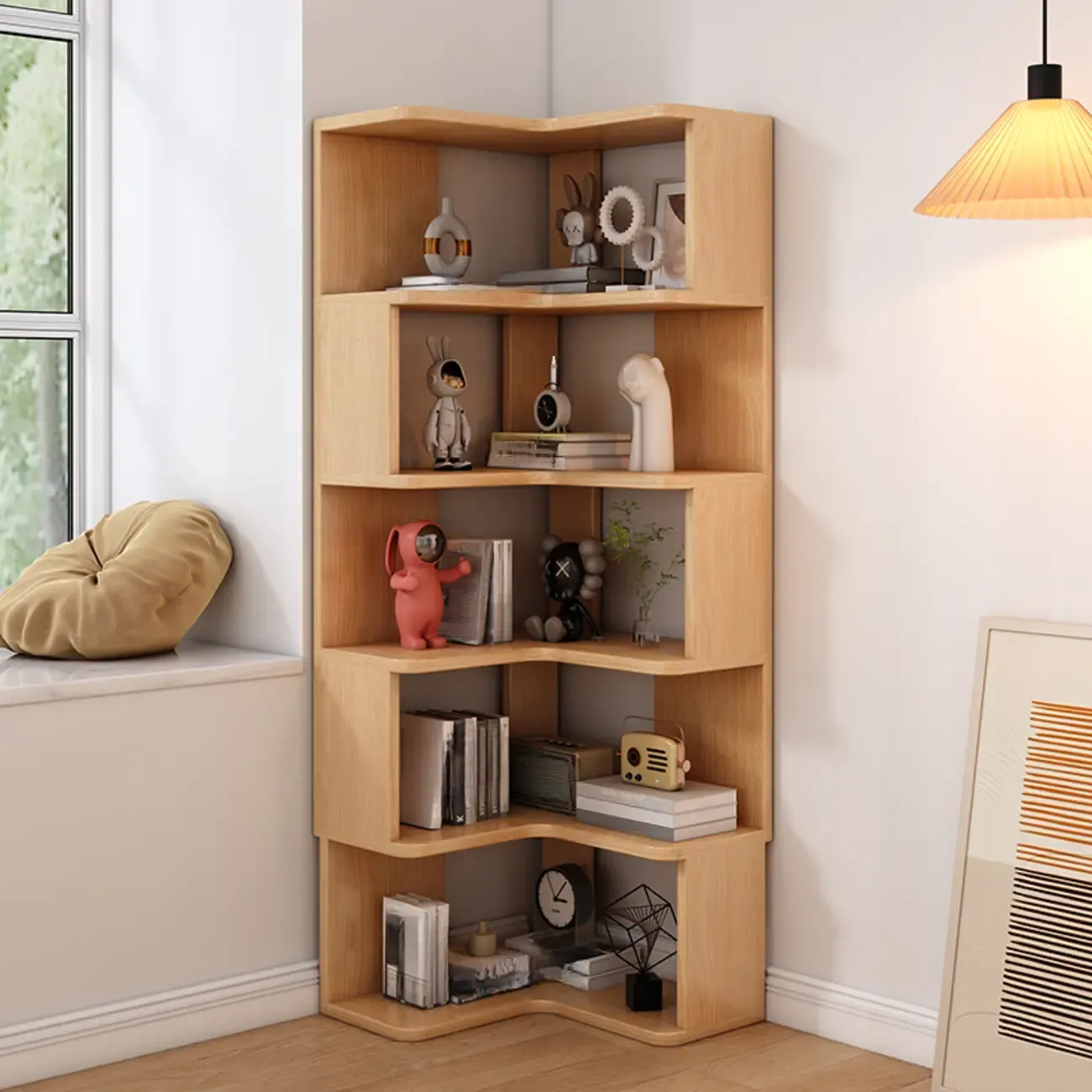 Living Room Open Back Deep Corner Wood Bookcase Image - 19