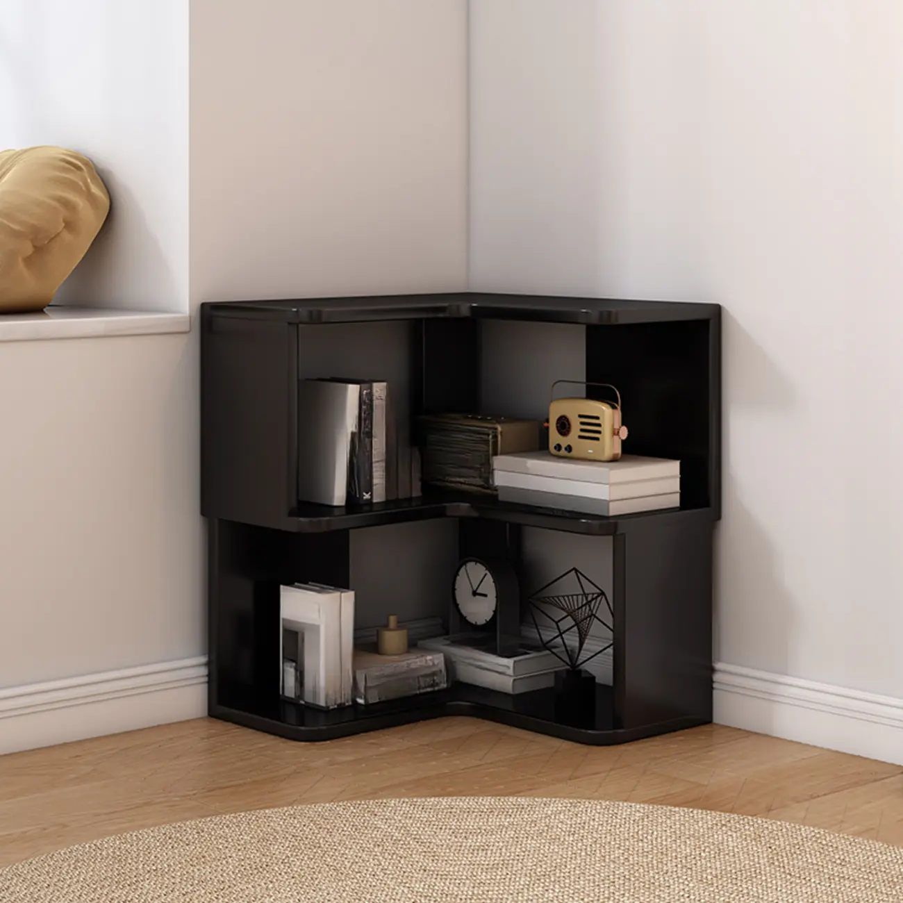 Living Room Open Back Deep Corner Wood Bookcase Image - 22 | homeyfad