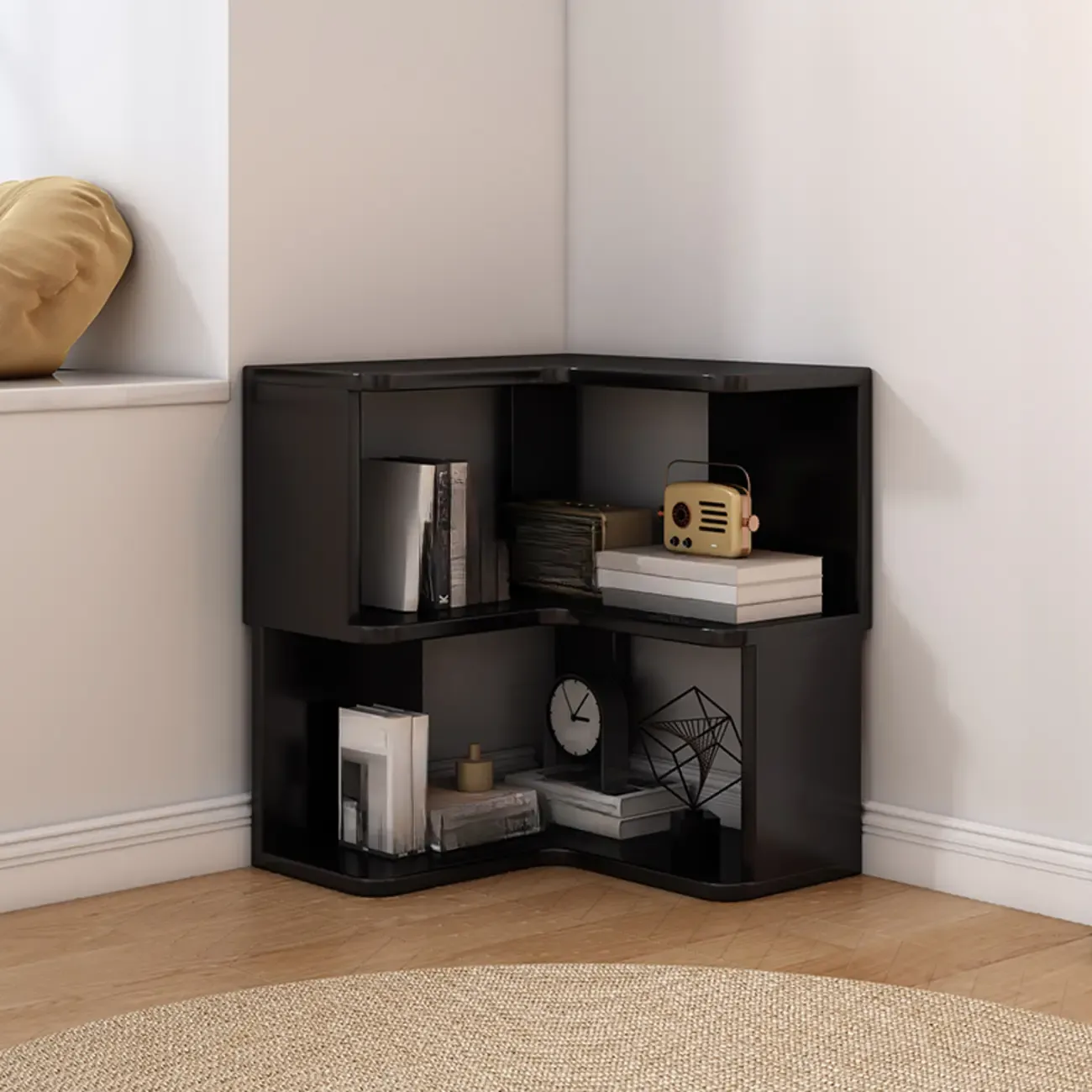 Living Room Open Back Deep Corner Wood Bookcase Image - 22