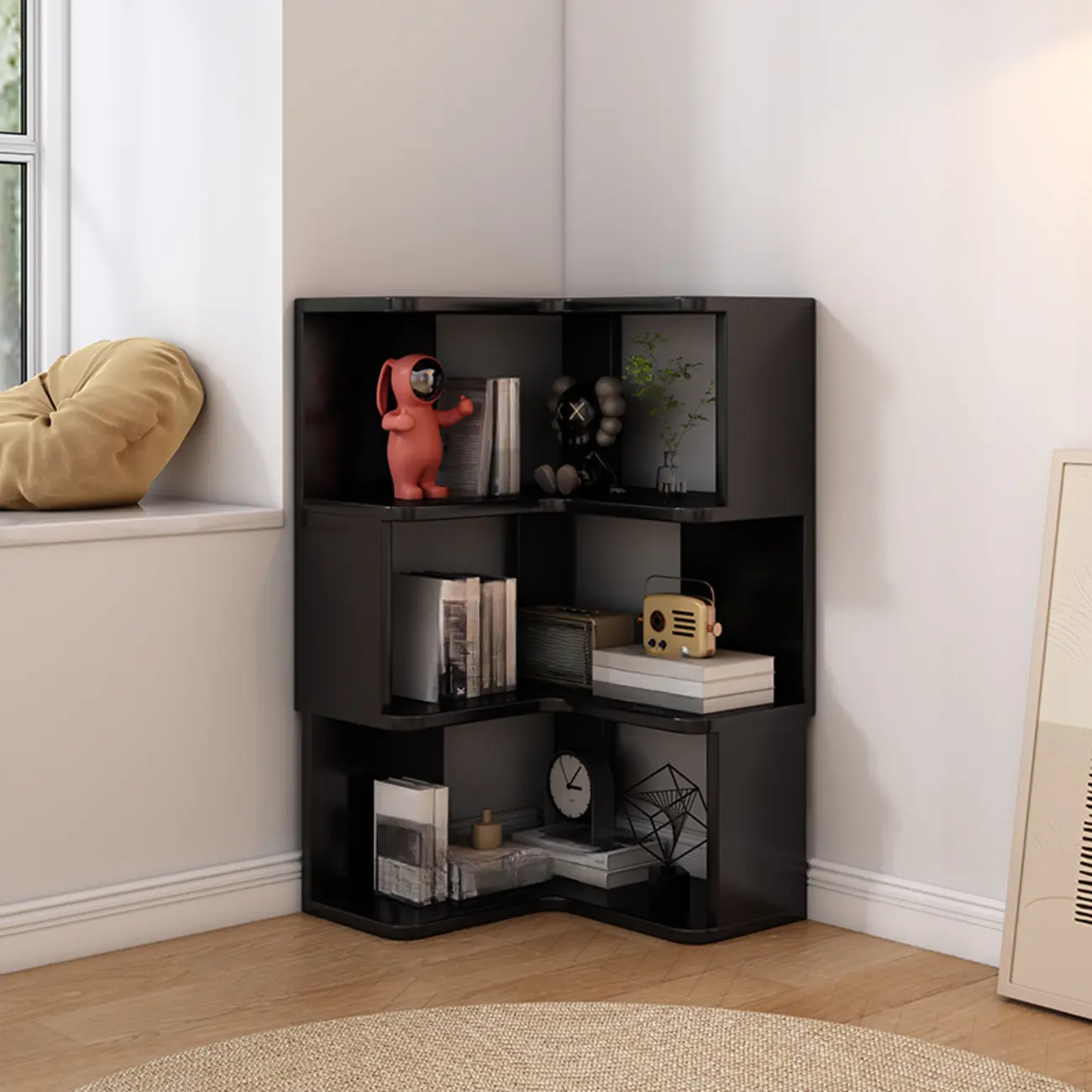 Living Room Open Back Deep Corner Wood Bookcase Image - 23 | homeyfad