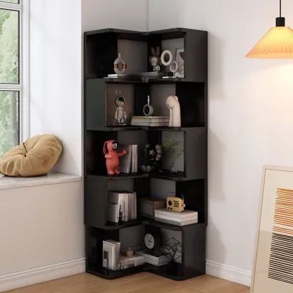 Living Room Open Back Deep Corner Wood Bookcase Image - 25