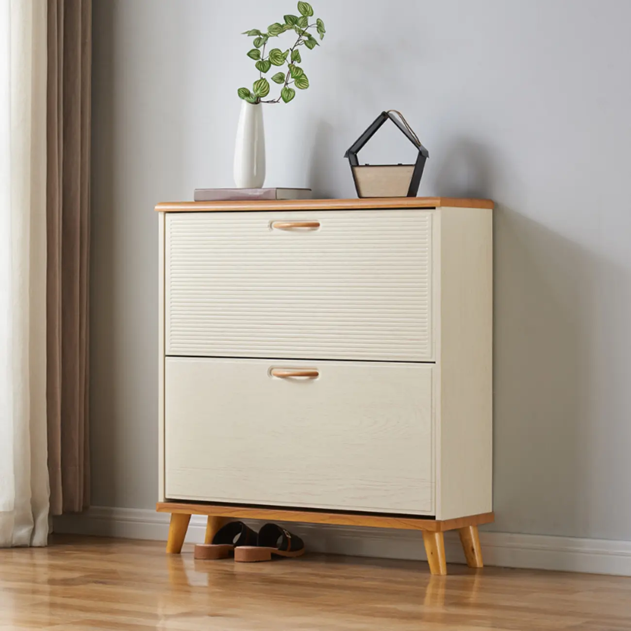 Narrow Solid Wood Shoe Cabinet for Small Space Image - 1 | homeyfad