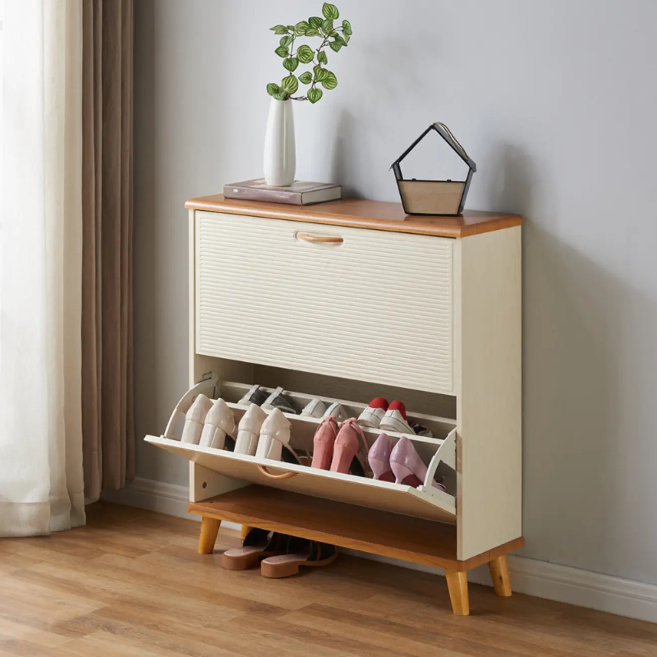Narrow Solid Wood Shoe Cabinet for Small Space Image - 5 | homeyfad