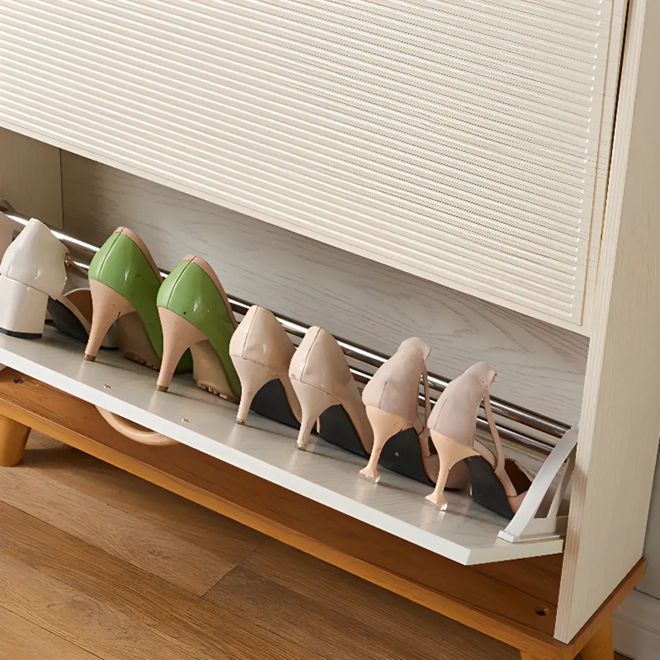 Narrow Solid Wood Shoe Cabinet for Small Space Image - 11