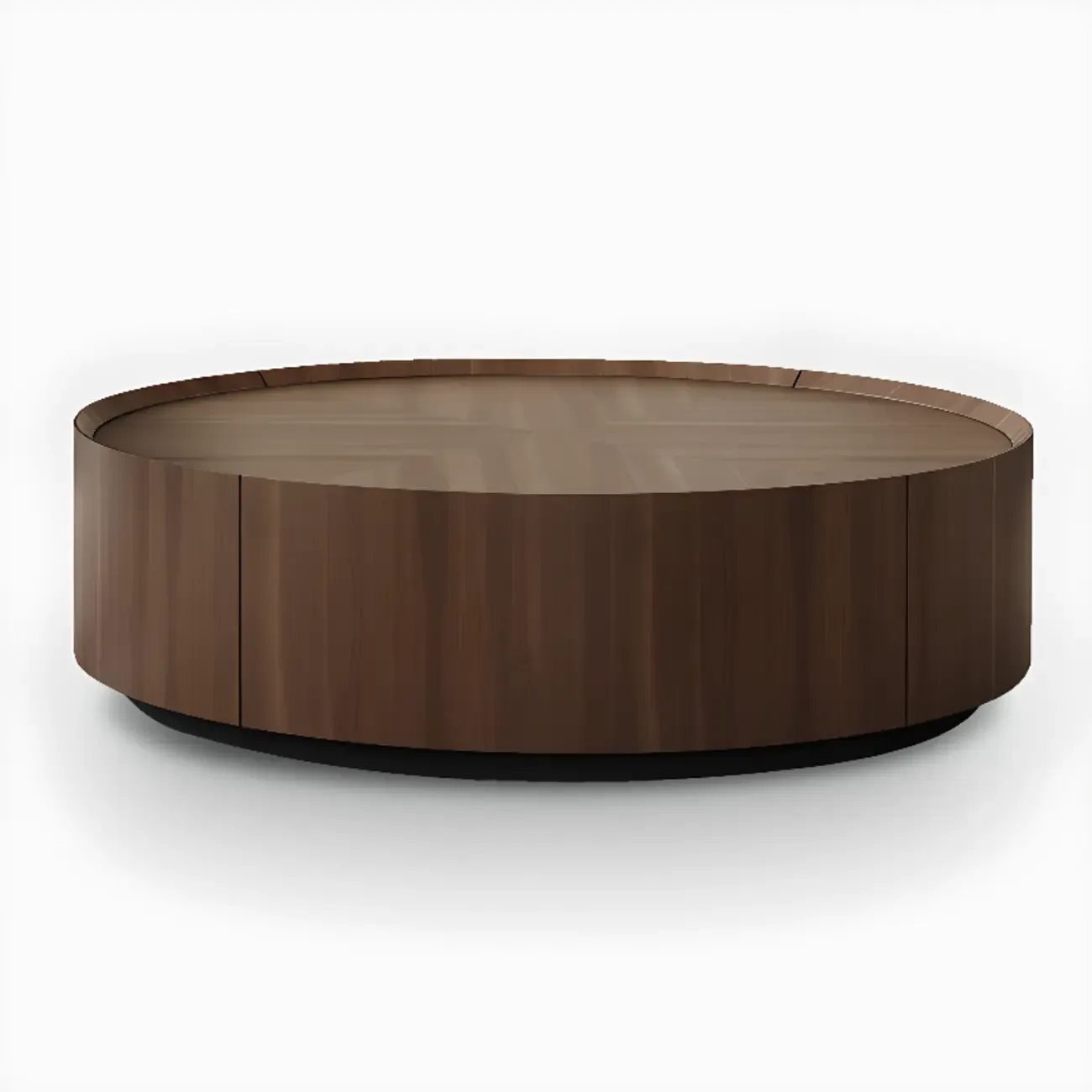 Brown Round Sleek Round Wood Coffee Table with Storage Image - 8