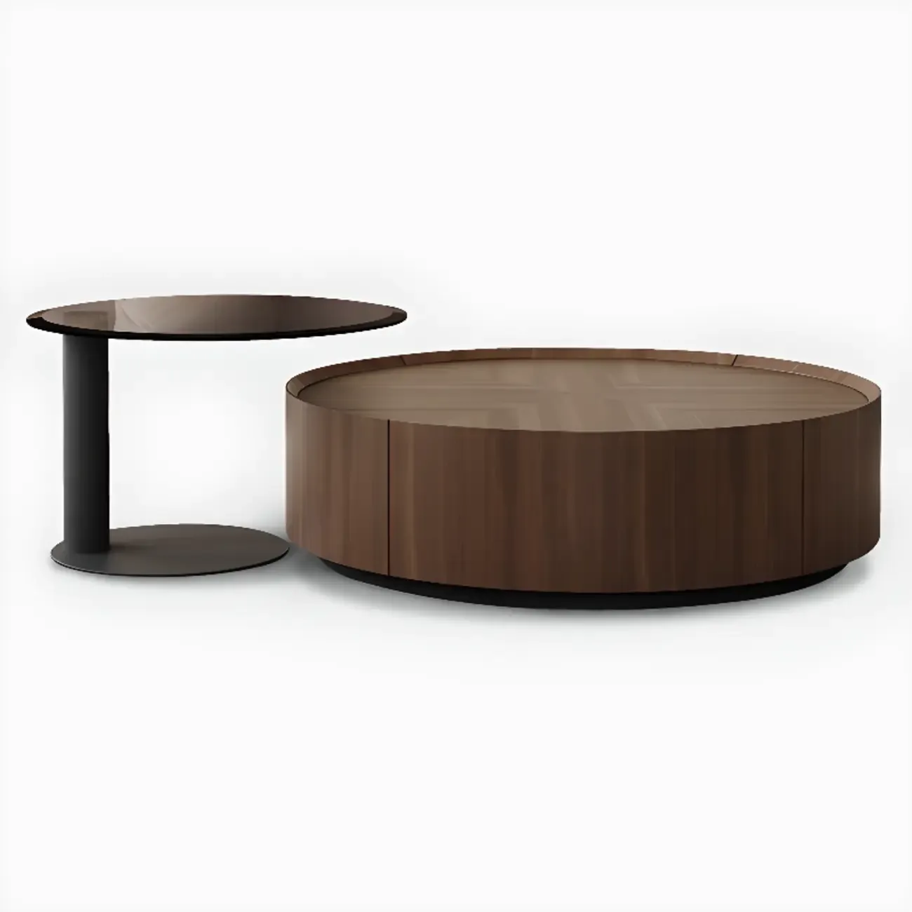 Brown Round Sleek Round Wood Coffee Table with Storage Image - 10
