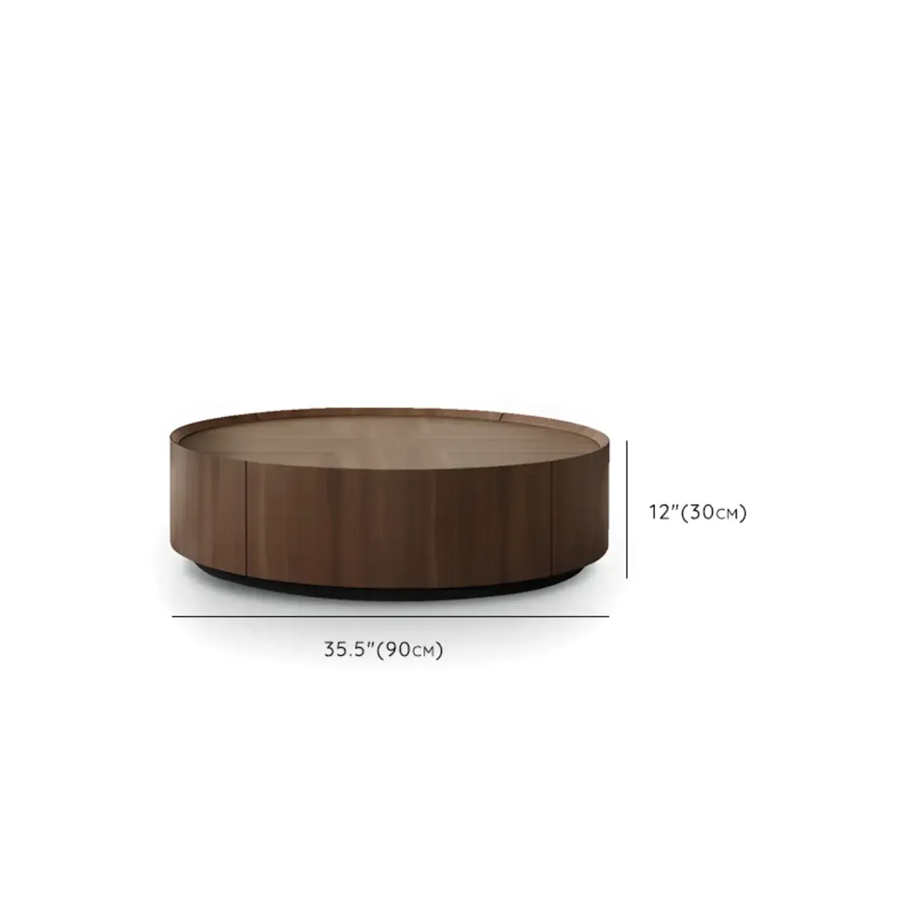 Brown Round Sleek Round Wood Coffee Table with Storage #size