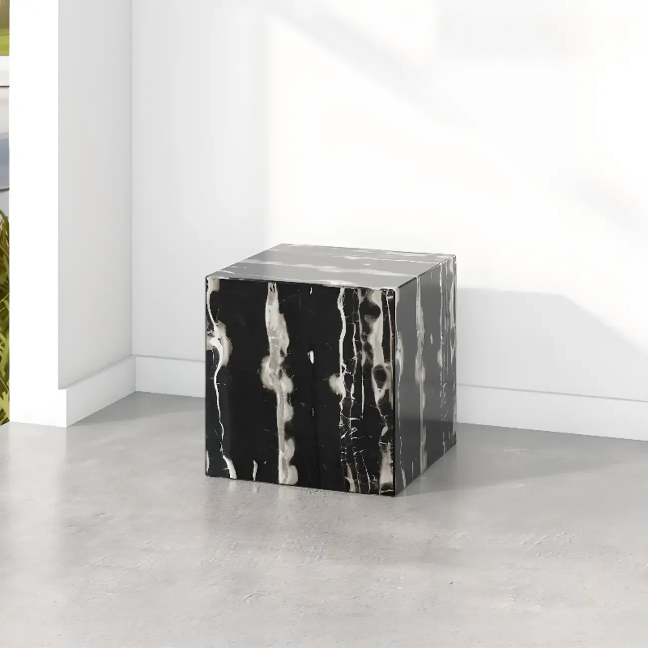 Minimalist Marble Square Block End Table Image - 2