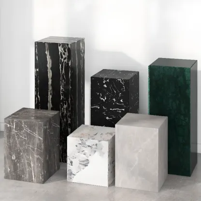Minimalist Marble Square Block End Table Image - 3