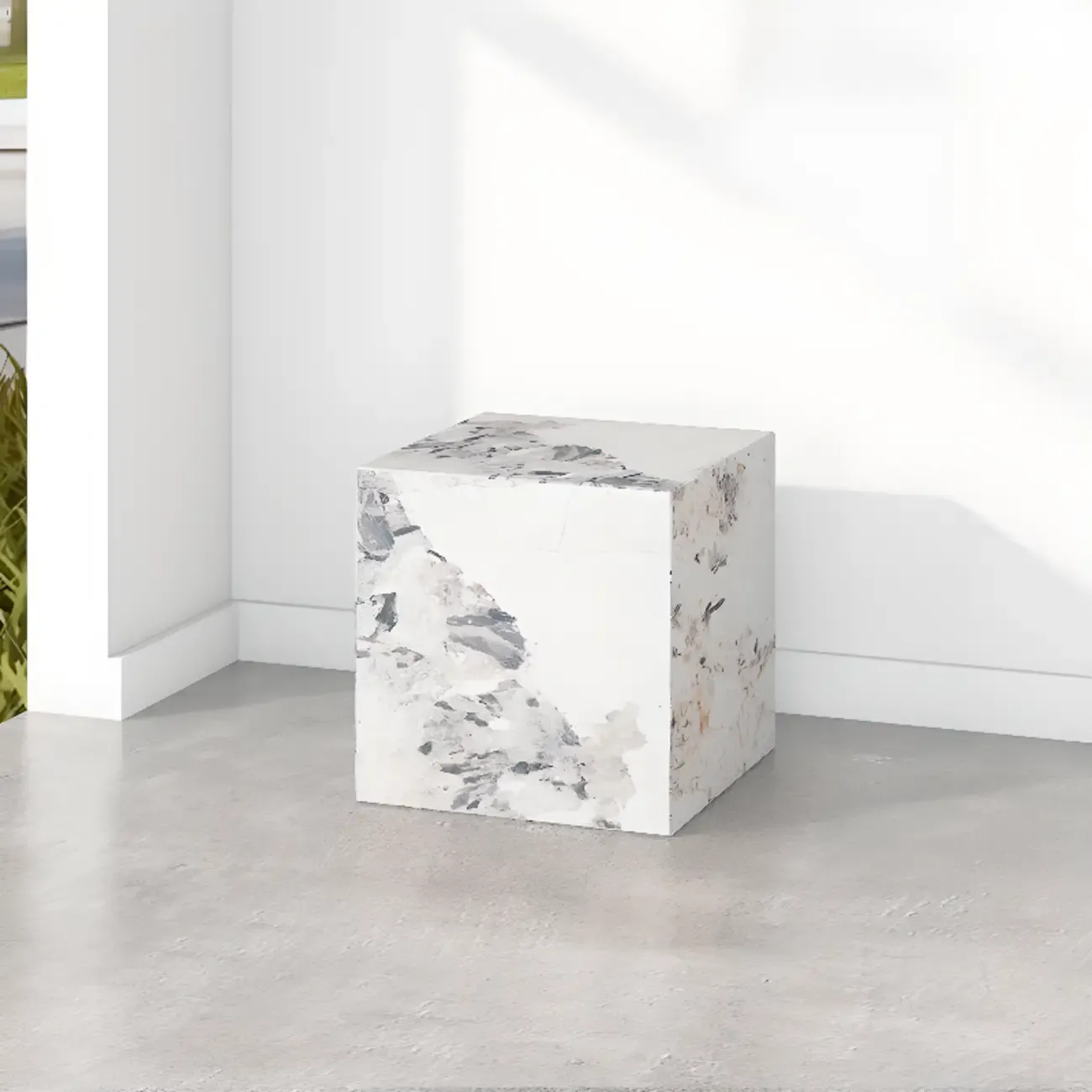 Minimalist Marble Square Block End Table Image - 13