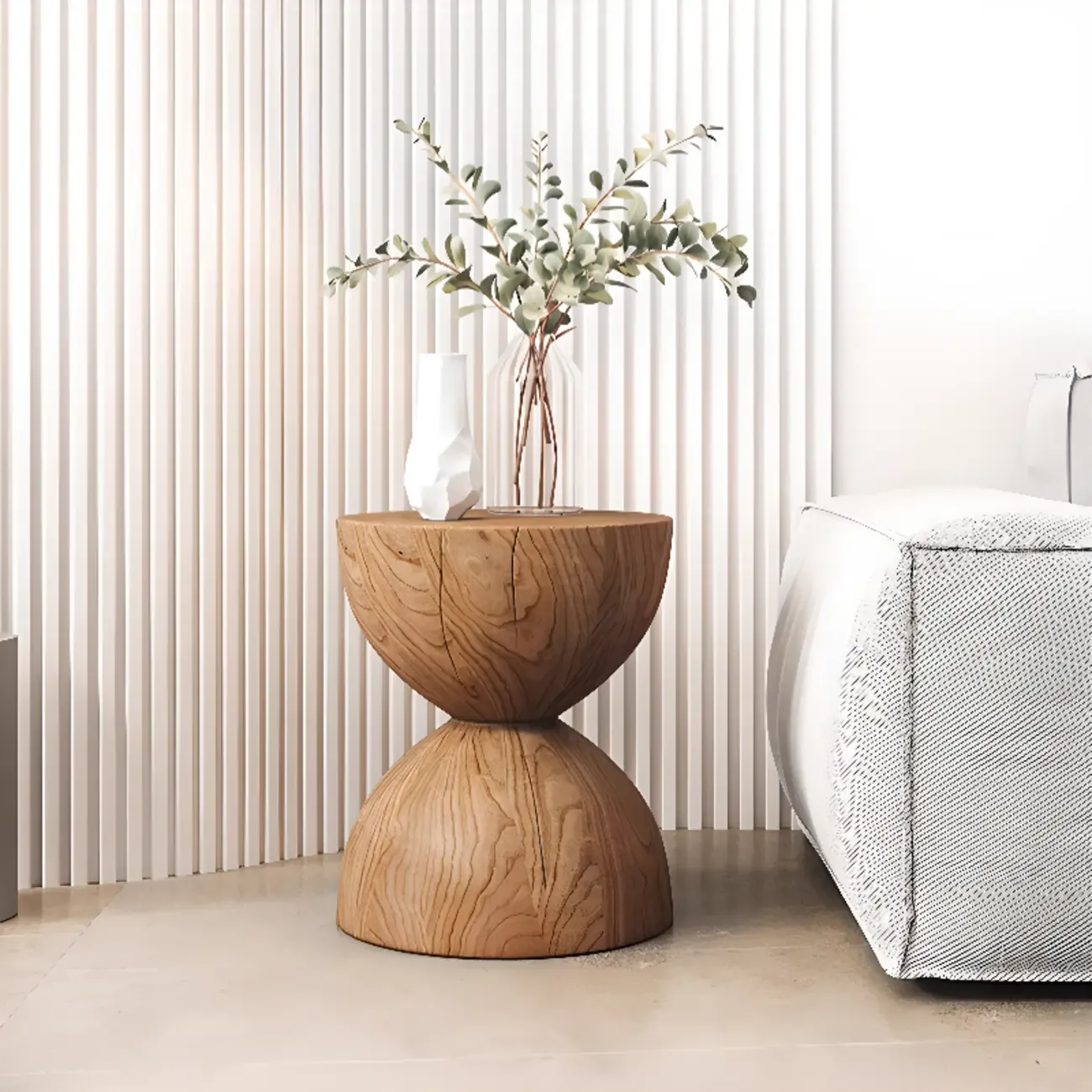 Hourglass Wooden Natural Finish Chairside Table Image - 7