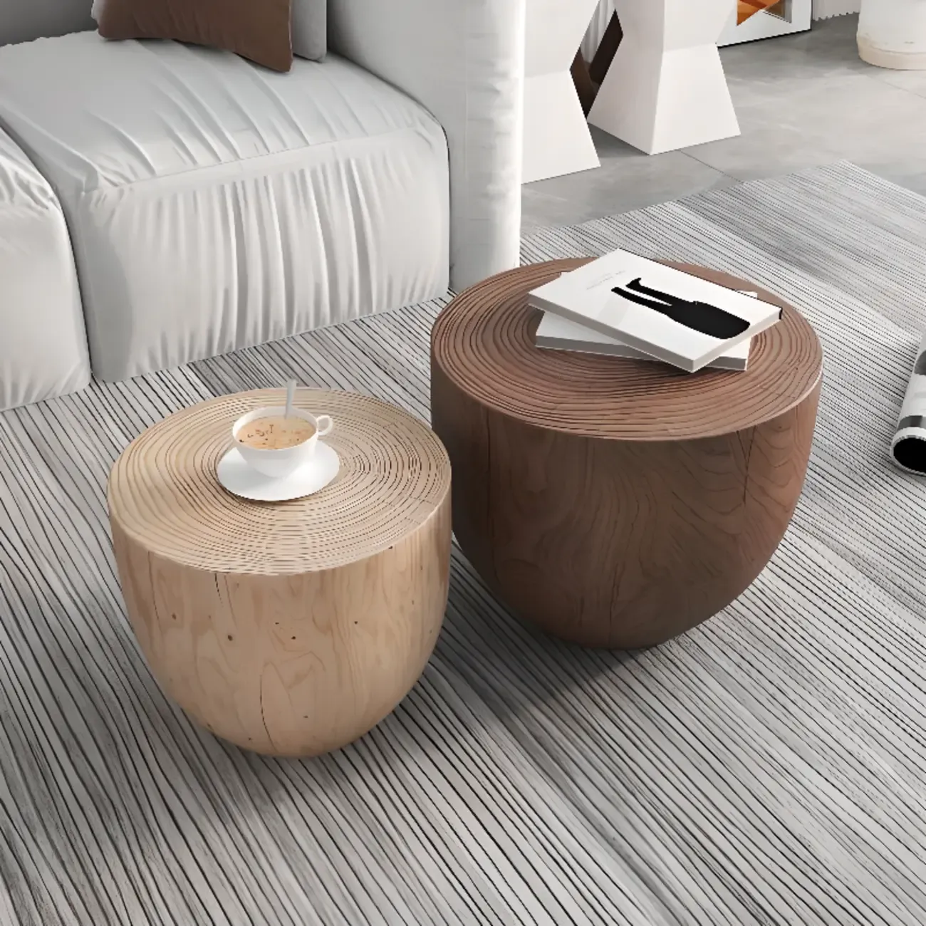 Hourglass Wooden Natural Finish Chairside Table Image - 15