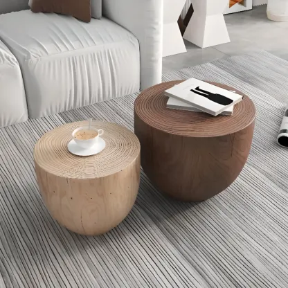 Hourglass Wooden Natural Finish Chairside Table Image - 15