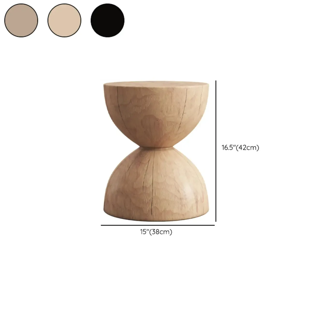 Hourglass Wooden Natural Finish Chairside Table #size