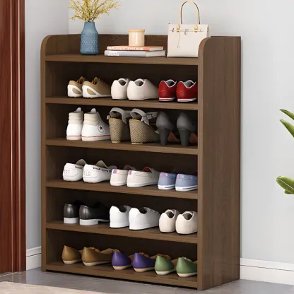 Vertical White Wooden Hallway 6-Tier Open Shoe Rack  Image - 2