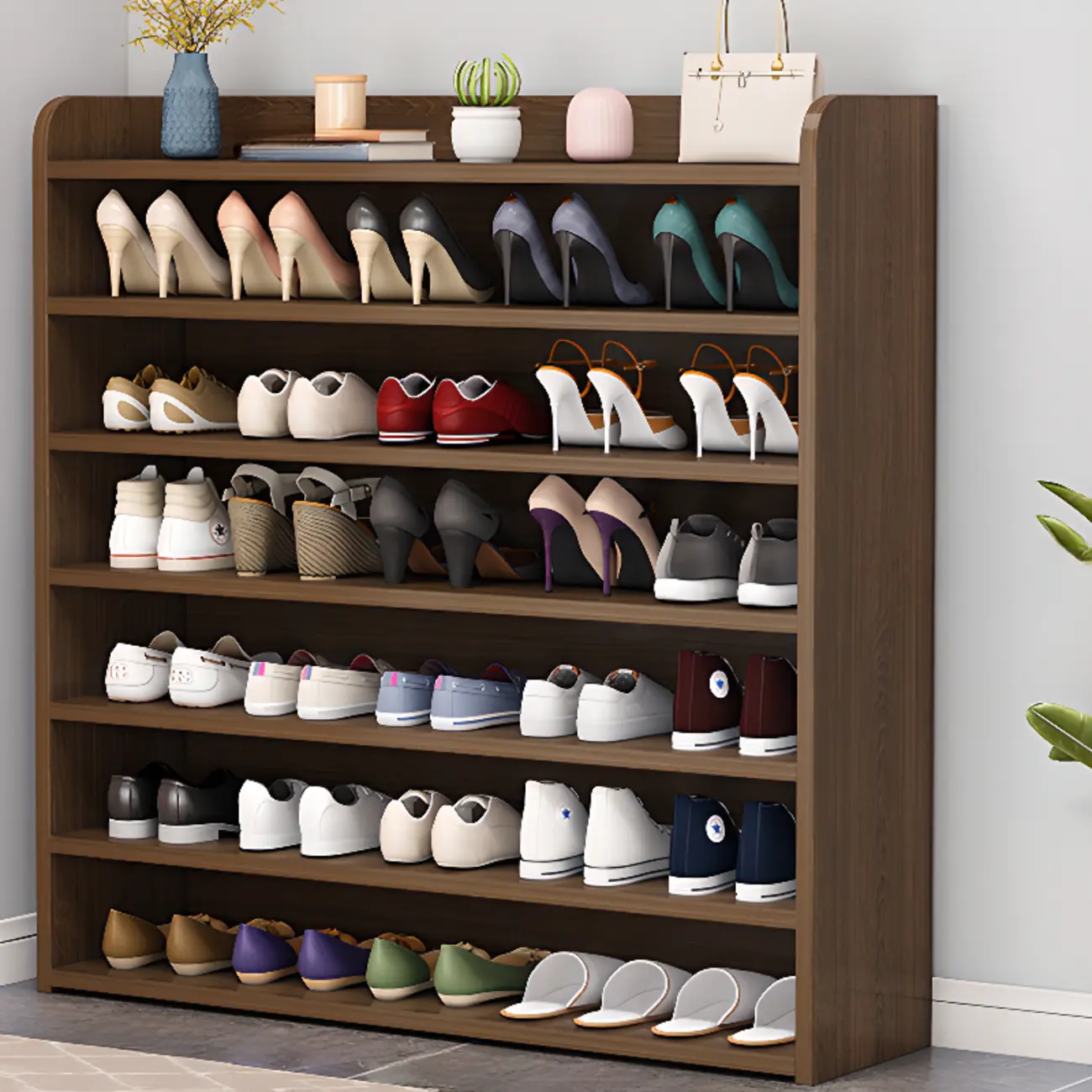 Vertical White Wooden Hallway 6-Tier Open Shoe Rack  Image - 11 | homeyfad