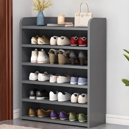 Vertical White Wooden Hallway 6-Tier Open Shoe Rack  Image - 12