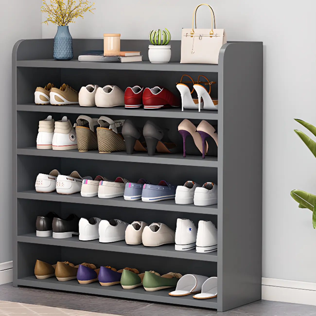 Vertical White Wooden Hallway 6-Tier Open Shoe Rack  Image - 13 | homeyfad