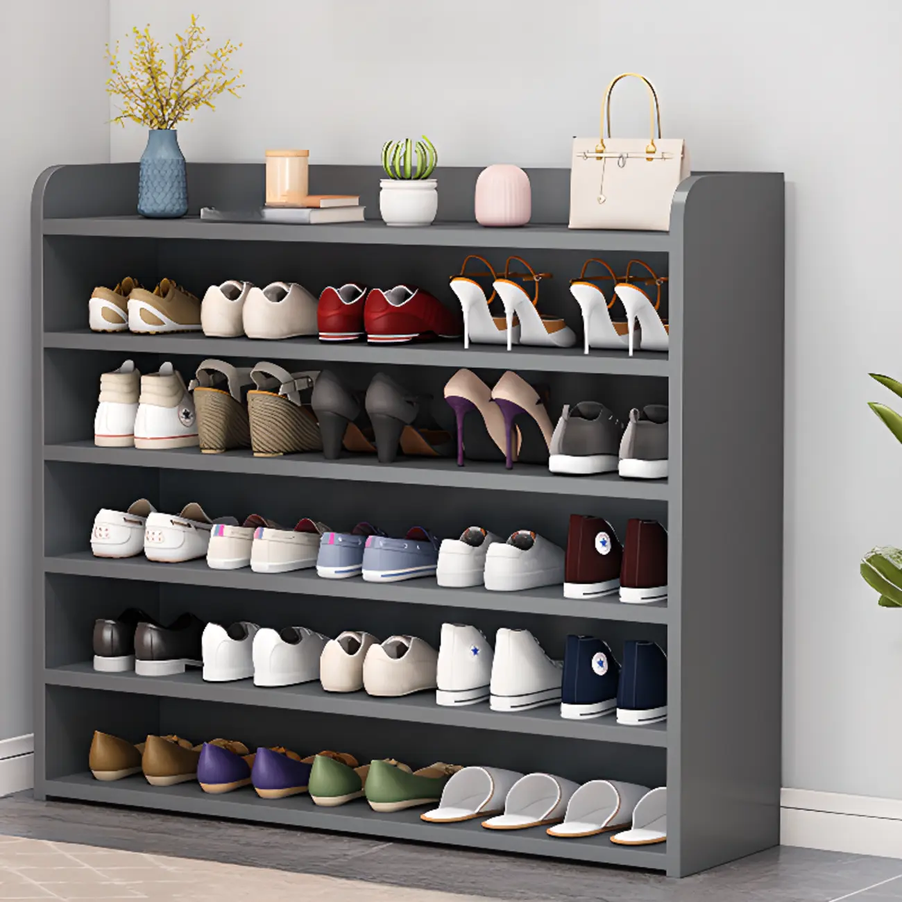 Vertical White Wooden Hallway 6-Tier Open Shoe Rack  Image - 14 | homeyfad