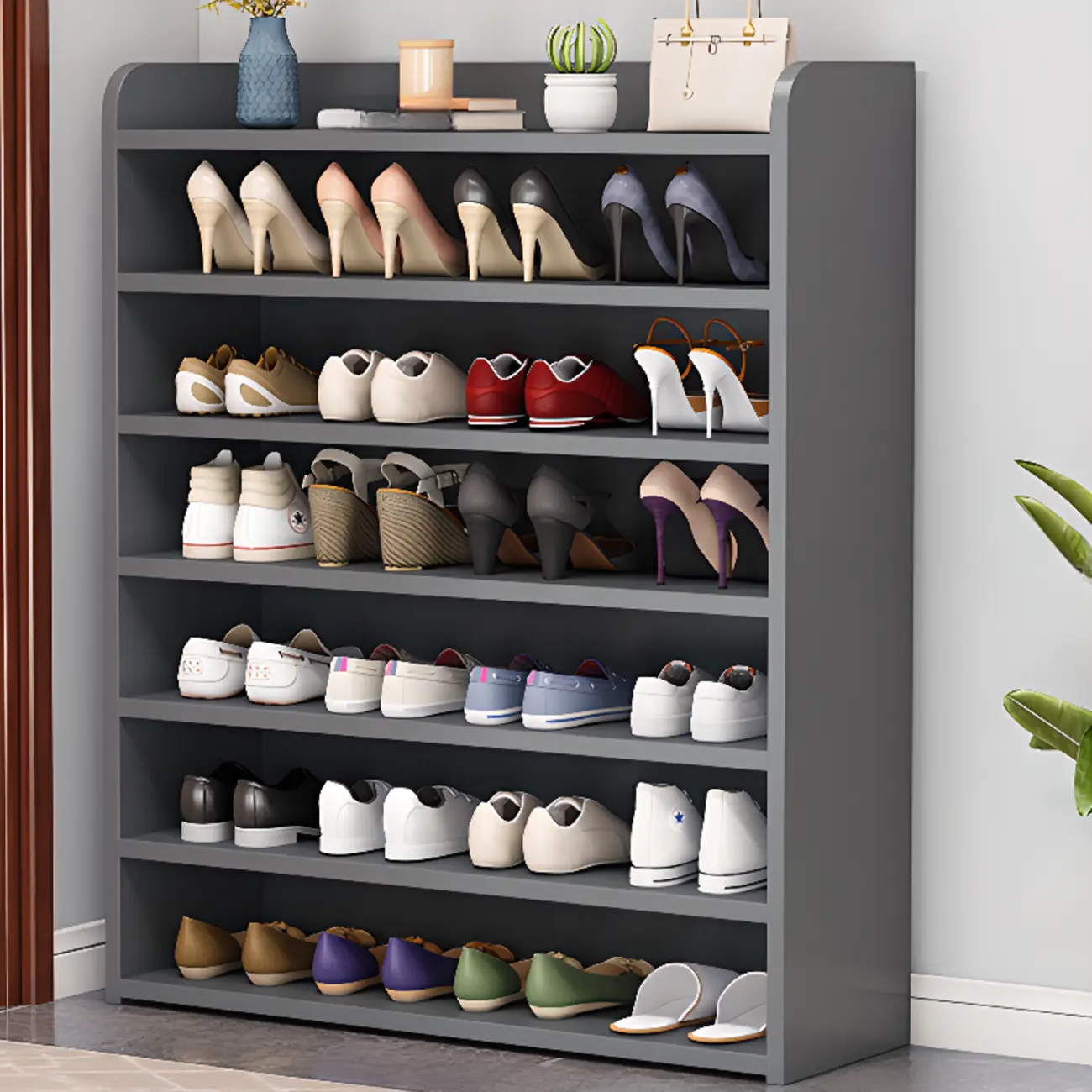 Vertical White Wooden Hallway 6-Tier Open Shoe Rack  Image - 16 | homeyfad