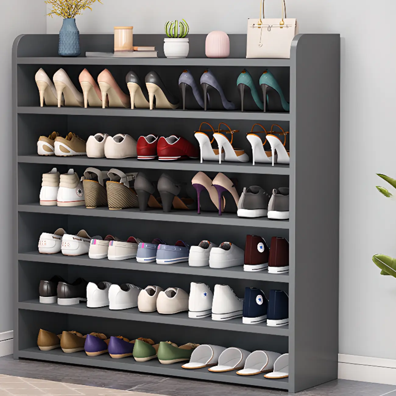 Vertical White Wooden Hallway 6-Tier Open Shoe Rack  Image - 17 | homeyfad