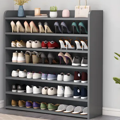 Vertical White Wooden Hallway 6-Tier Open Shoe Rack  Image - 17