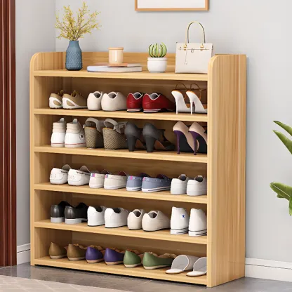 Vertical White Wooden Hallway 6-Tier Open Shoe Rack  Image - 19