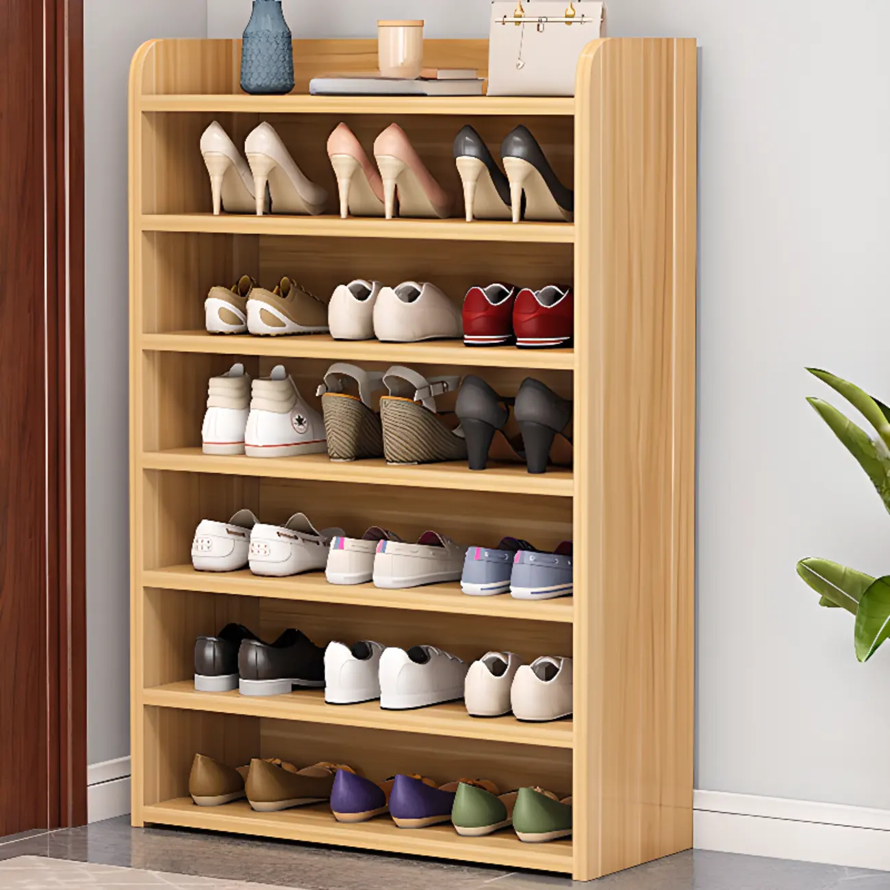 Vertical White Wooden Hallway 6-Tier Open Shoe Rack  Image - 21 | homeyfad