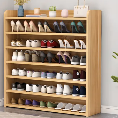 Vertical White Wooden Hallway 6-Tier Open Shoe Rack  Image - 23